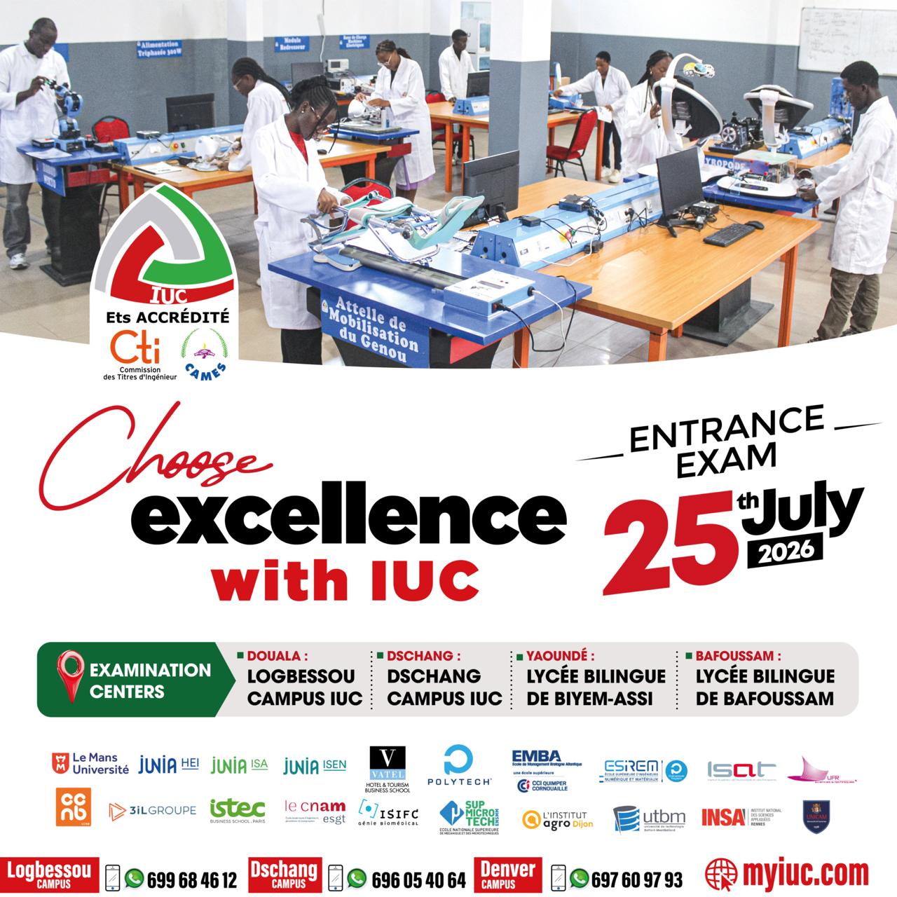 IUC entrance exam poster for 25 July 2026