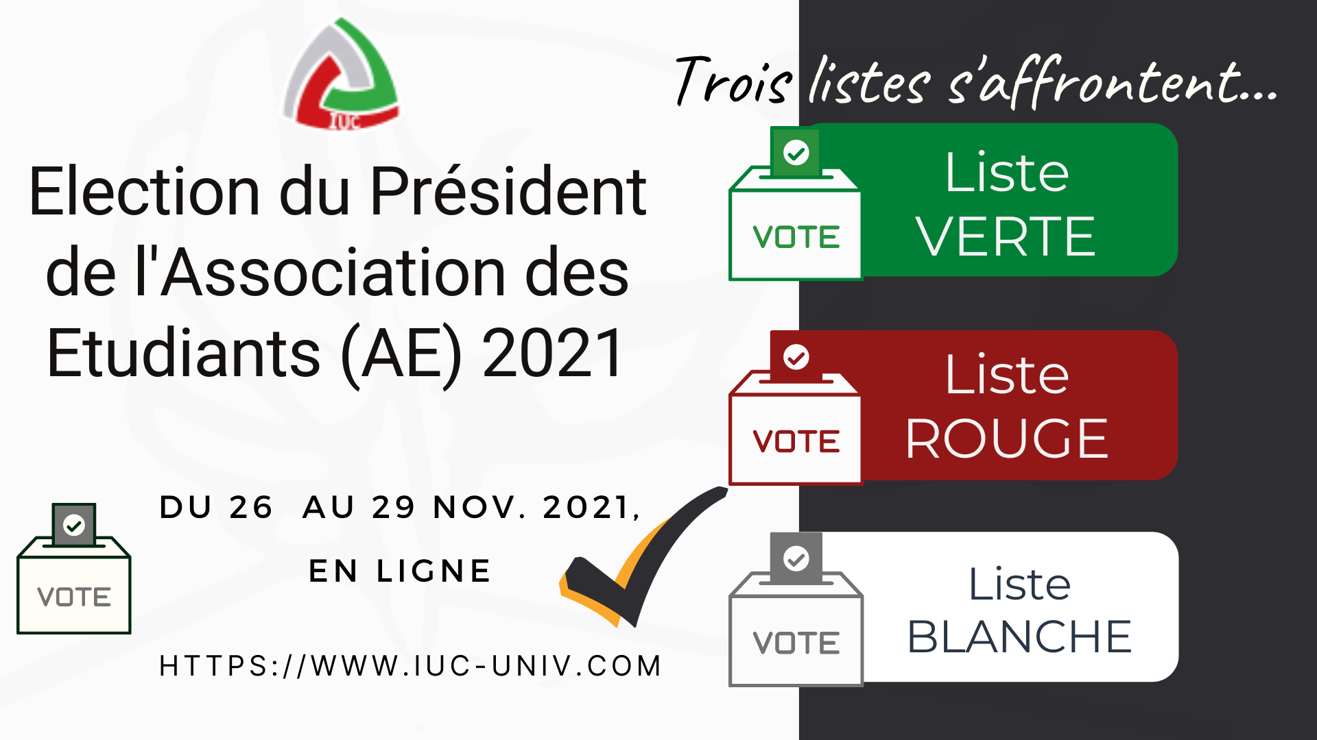 ELECTION BUREAU DE L’ASSOCIATION DES ETUDIANTS DE L’IUC 2021-2022