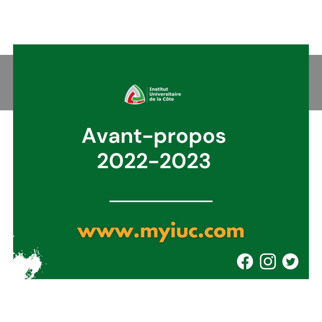 Avant-propos de l’Insitut Universitaire de la Côte 2022-2023