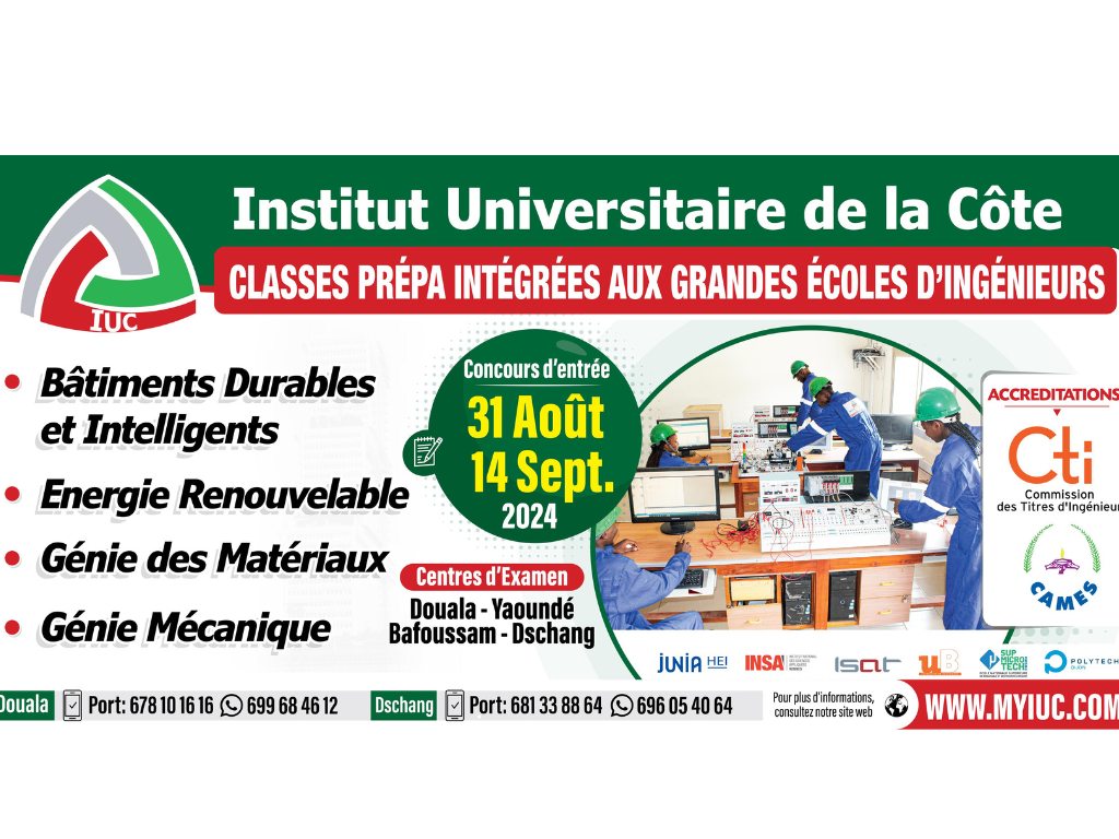 Concours d’entrée 2024 à L’Institut Universitaire de la Côte | IUC Douala & Dschang