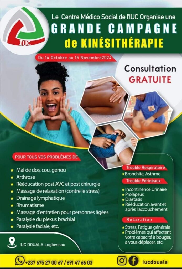 Le Centre Medico Social de IUC Organise une GRANDE CAMPAGNE DE KINESITHERAPIE